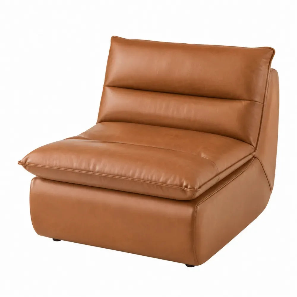 Sillón individual sin brazos tapizado en cuero PU marrón con estructura rectangular 85 x 90 x 80 cm