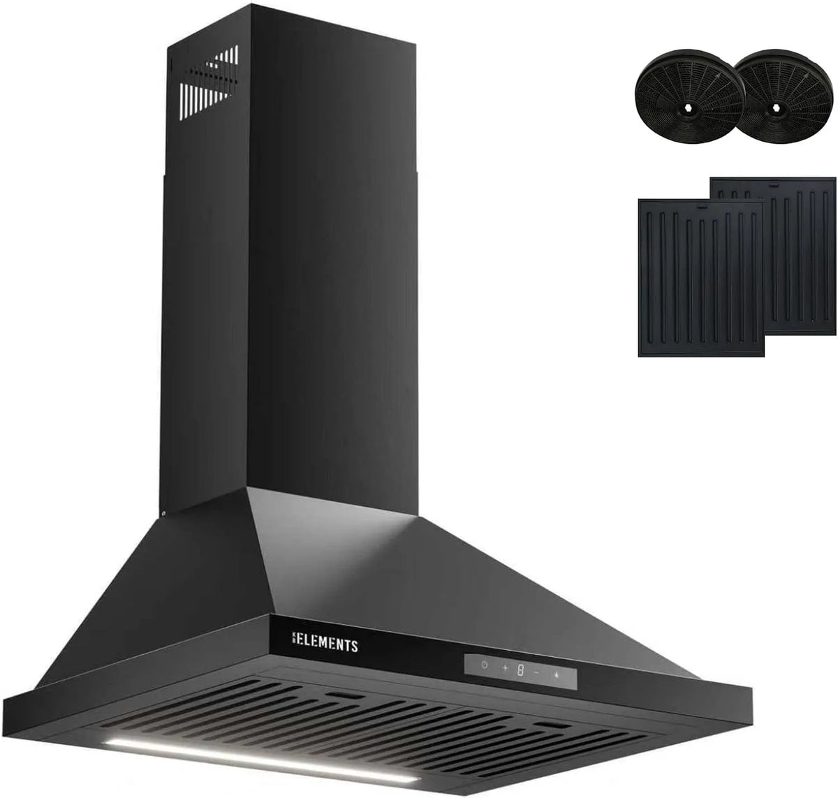 KB ELEMENTS 650m3, Podstavné digestoře, 60cm Dolní kapota 60 cm, cirkulující vzduchová / výfuková kapota s vysokým sacím, Černá / stříbrná, 60cm