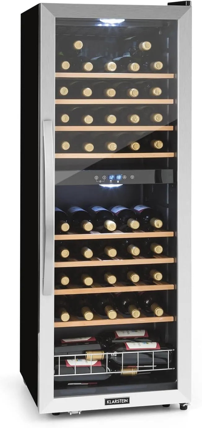 Klarstein, Vinotéky, víno lednice, 2 zóny nápoje lednička úzká, venkovní lednice se skleněnými dveřmi, Černá, 54 l, 148 l, 24 l, 0, 75 l