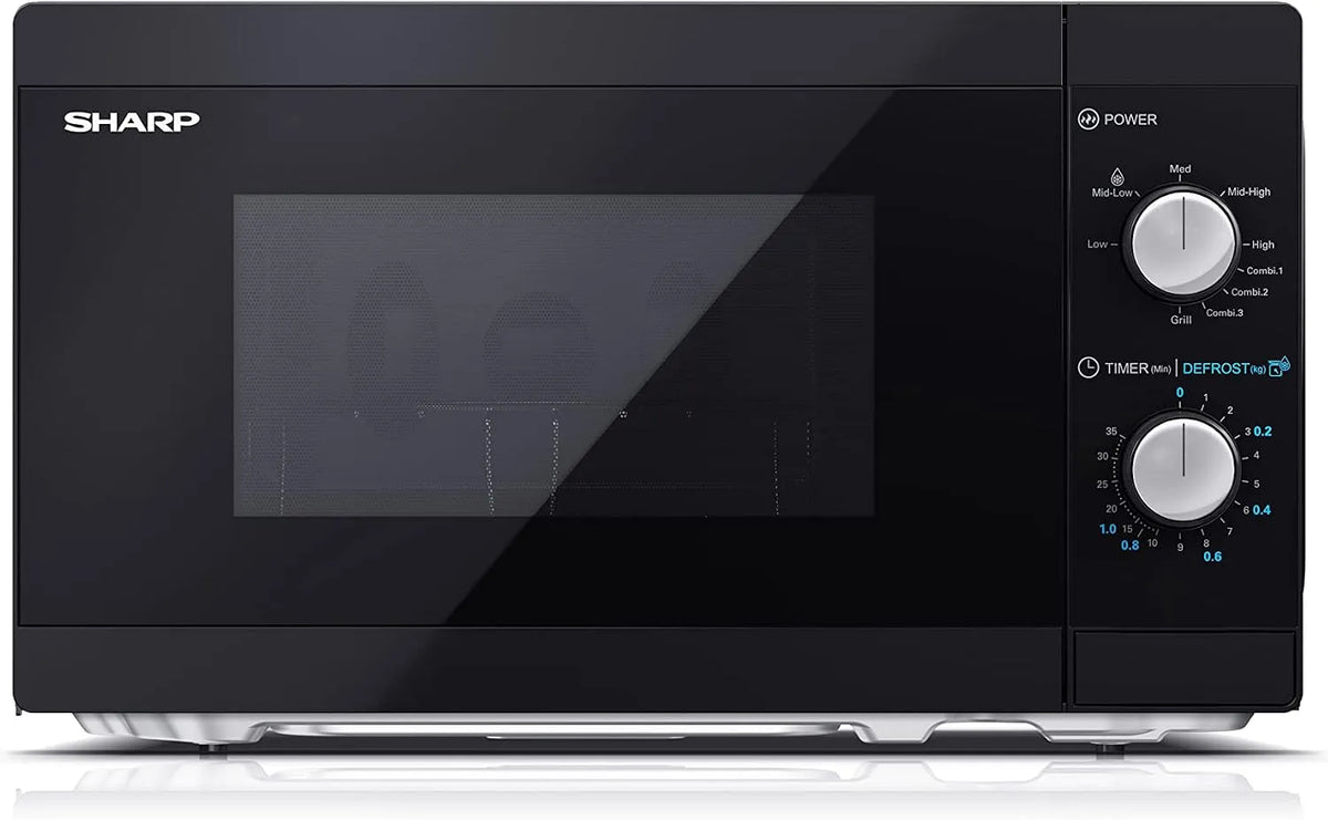 SHARP YC-MG01E-B, Mikrovlnné trouby s grilem, Ostrá mikrovlnná trouba s grilem 20L, 800W mikrovlnná energie, 1000W gril, ruční, Černá, 20L, 800W