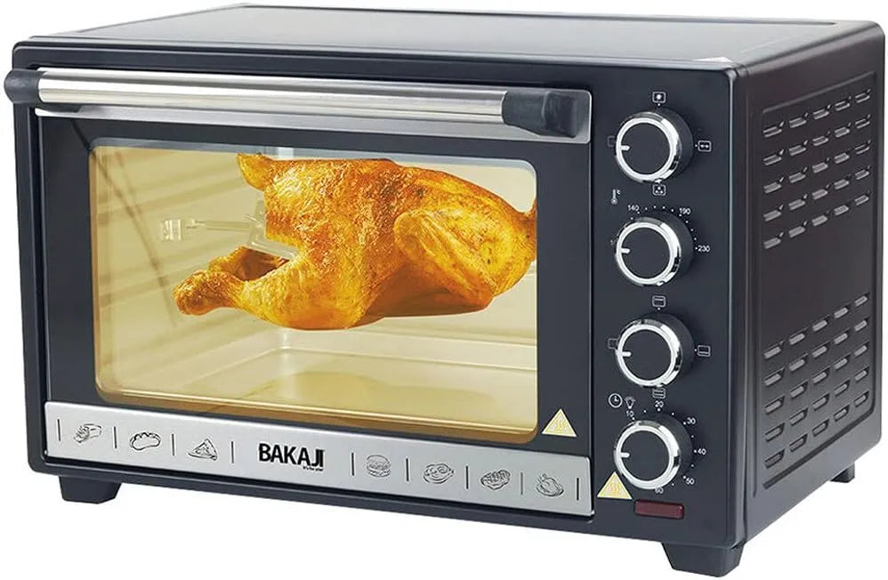 BAKAJI, Mini trouby, elektrická pec, ventilované, kapacita 30 litrů, výkon 1600 W, teplota, Černá, 30 l, 1600 W, 55 x 39, 5 x 37 cm