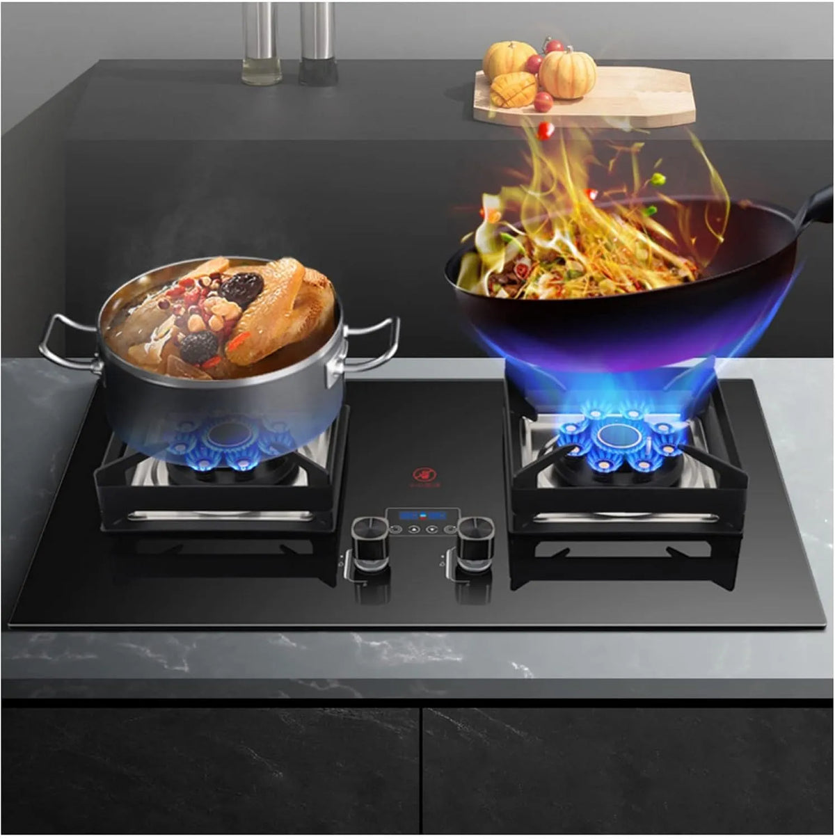 belund, Varné desky, Plynový sporák na sporáku, tvrzené sklo, dvoupalivová plotýnka LPG / NG, snadné, Černá, 5.2 KW