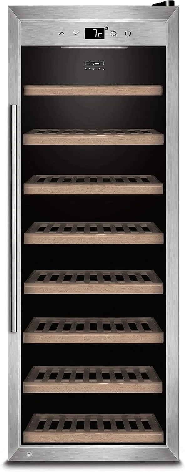 Caso, Vestavné vinotéky, WineSafe 43 - Design lednice na víno pro až 43 lahví (do výšky 310 mm), teplotní, Stříbro / Černá, 43 l, 310 mm, 31 cm