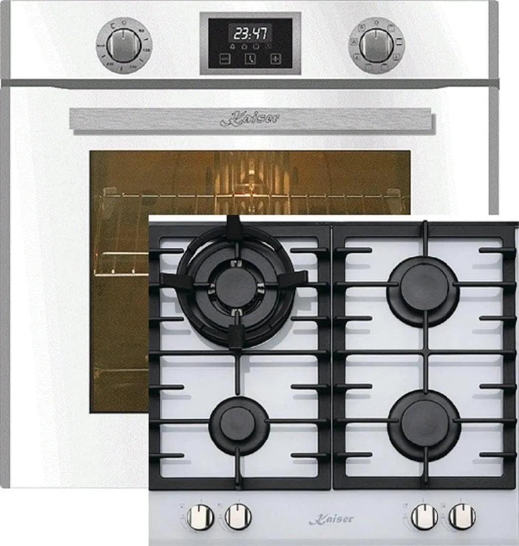 Kaiser, Sety sporáku a trouby, Gasherd-Set EH 6326 W + KCG 6380 W, Instalace Elektrická trouba, Autopark, 79L, Bílá, 6326 W, 6380 W, 60cm