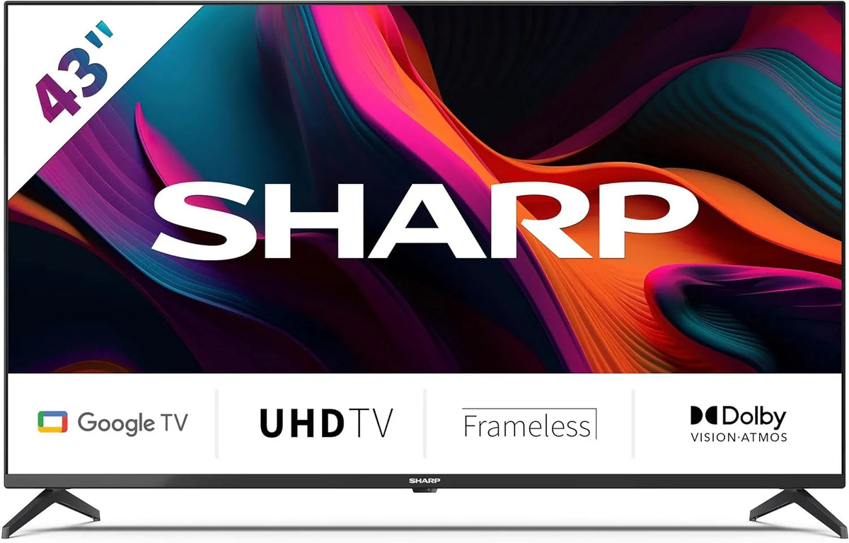 SHARP 43GL4260E, Televizory, Google TV 108 cm (43 palců) 4K Ultra HD Google TV (Smart TV bez rámu, Dolby, Černá, 43G, 108 cm, 4K, 840 x 2
