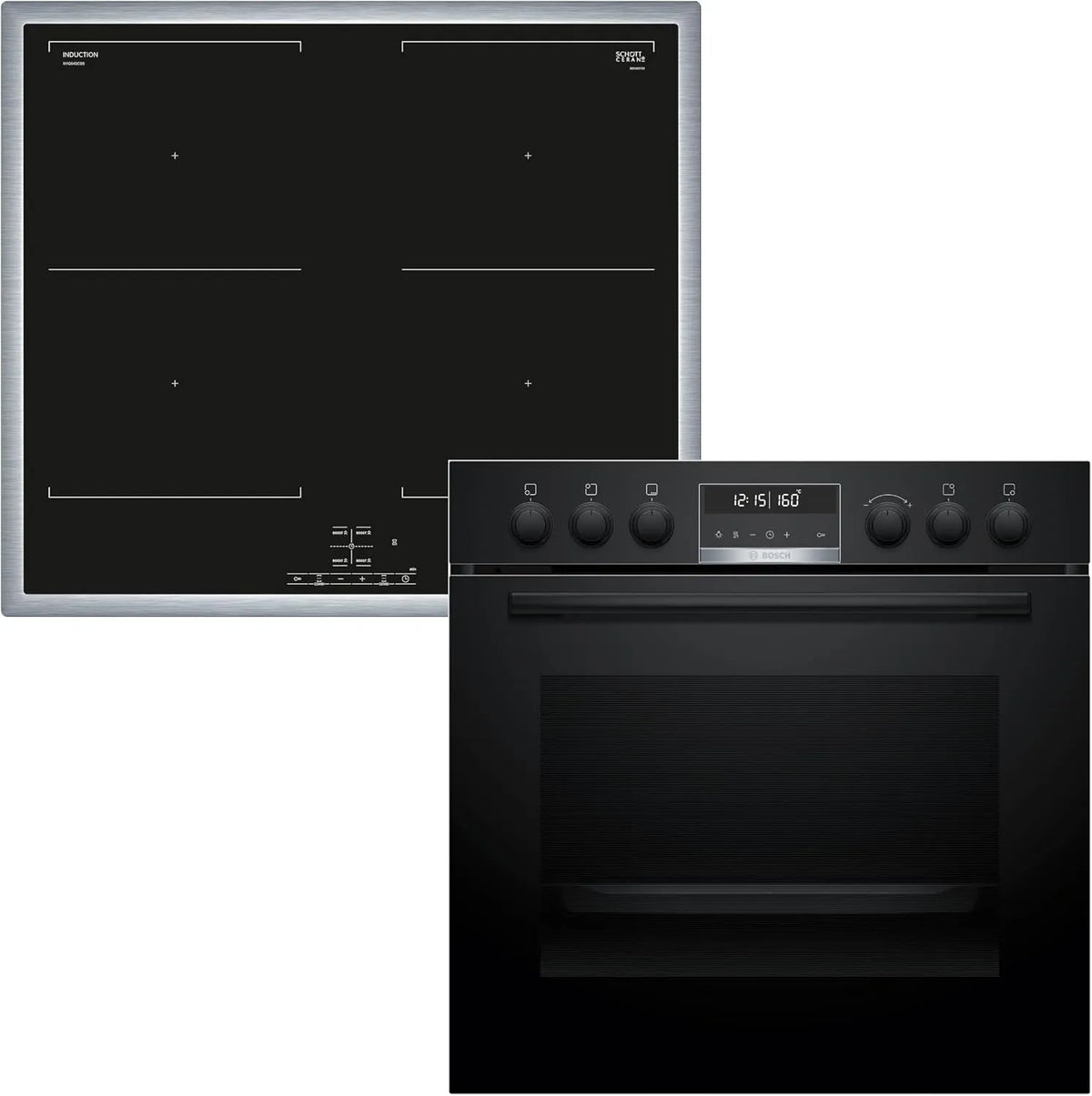 Bosch HND675LS62 HEG578BB4, Sety sporáku a trouby, built- in sporák set, sestávající z sporák, 60 x 60 cm, Air Fry, 3D horkovzdušný, Černá, 675L