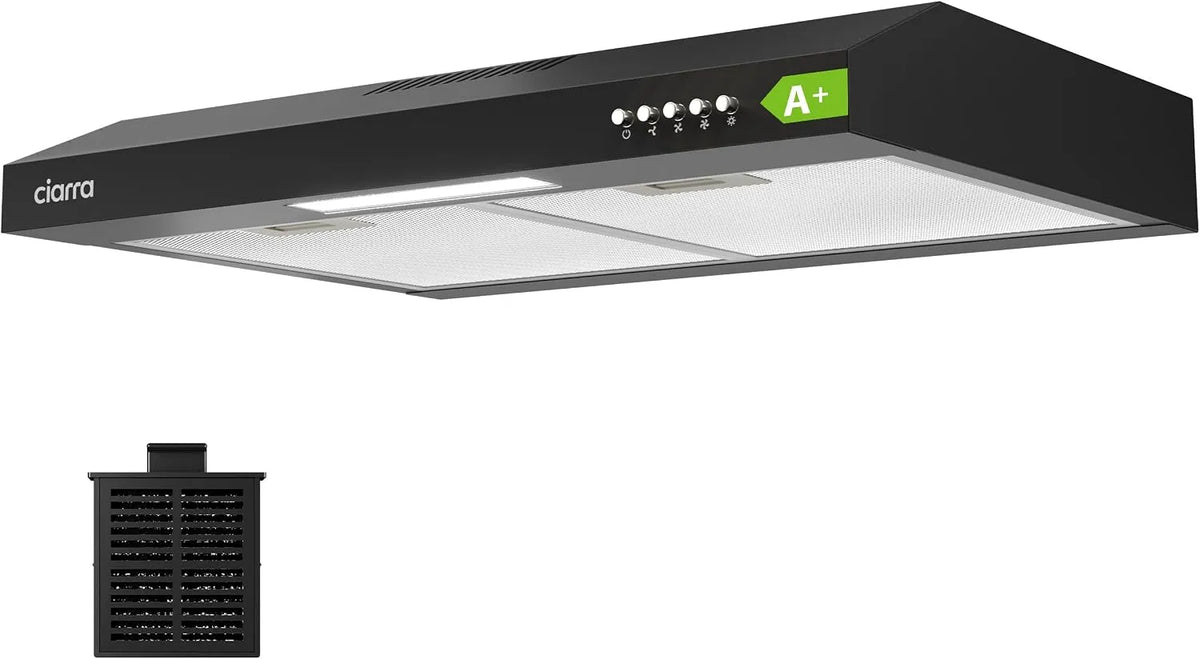 CIARRA CBCB6903D CB6903D, Podstavné digestoře, 60cm A + substruktura rozsahu krytů 60 cm cirkulující kryty cirkulující vzduch, Černá / stříbrná
