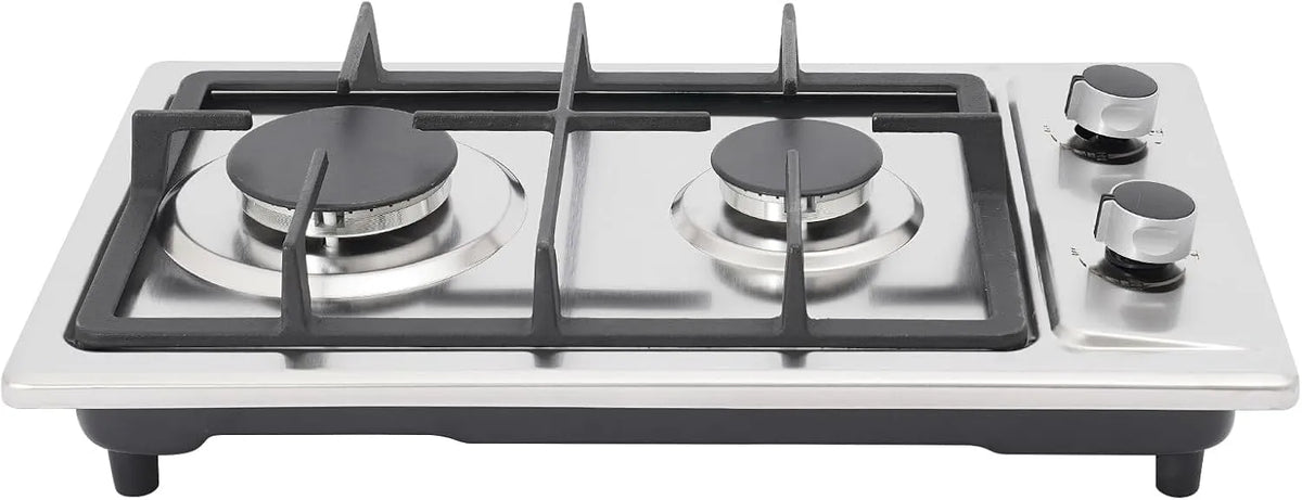 Xigner, Varné desky, 3kw+1 Plyn Kochfeld 2 plamen-odolná nerezová ocel Kochfeld, NG / LPG kabriolet, Stříbrná, 3kw, 51 × 31 × 10cm, 1.75kw