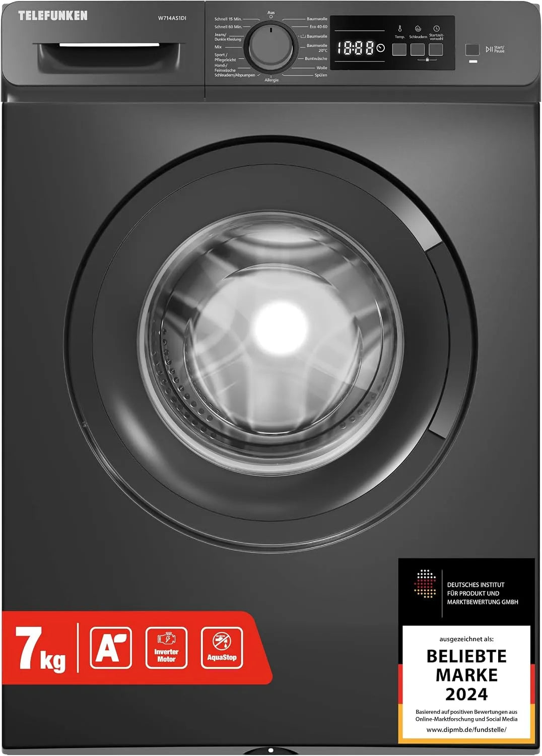 TELEFUNKEN W714AS1DI, Pračky, pračka 7kg přední nakladač 1400 ot. / min. EEK A, Bílá, 7kg, 45 l, 50 dB, 76 dB