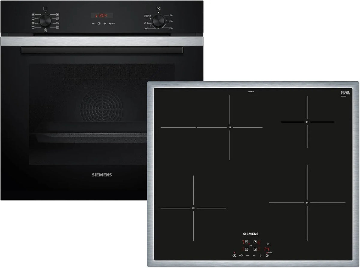 Siemens PQ212XA02Z HB273ABS3, Sety sporáku a trouby, Set Pyrolýza Pečící pece nerezová ocel + Indukční Cooktop EH64KBFB5E, Stříbrná, 60 cm, 71 l