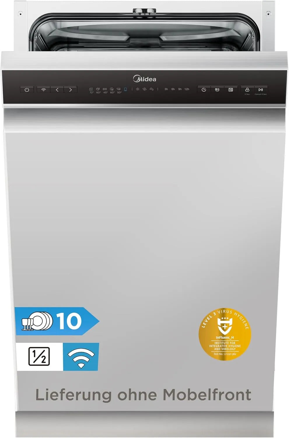 Midea, Myčky nádobí, 45 cm, Myčka nádobí částečně integrovaná 45 cm budova-v myčce nádobí 10 nastavení místa, Stříbrná