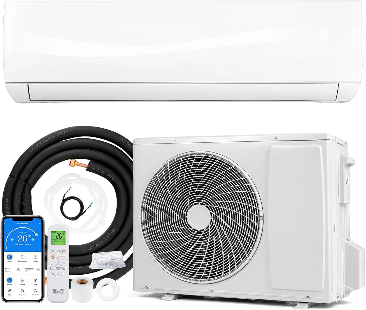 GYMAX, Splitové klimatizace Split 24000 BTU, Bílá, 24000 BTU, 19 dB, 113 x 23 x 33 cm, 5 x 31 x 65