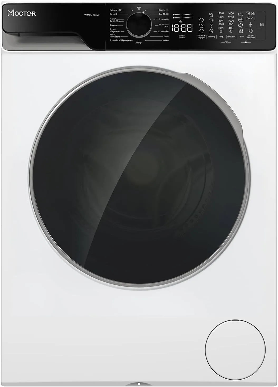 Moctor WM9010AW, Pračky, pračka, 10 kg, Smart provoz s WI-FI, app, mikrovlákna filtr, tlumicí funkce, Bílá, 62 l, 15 mm, 160 cm