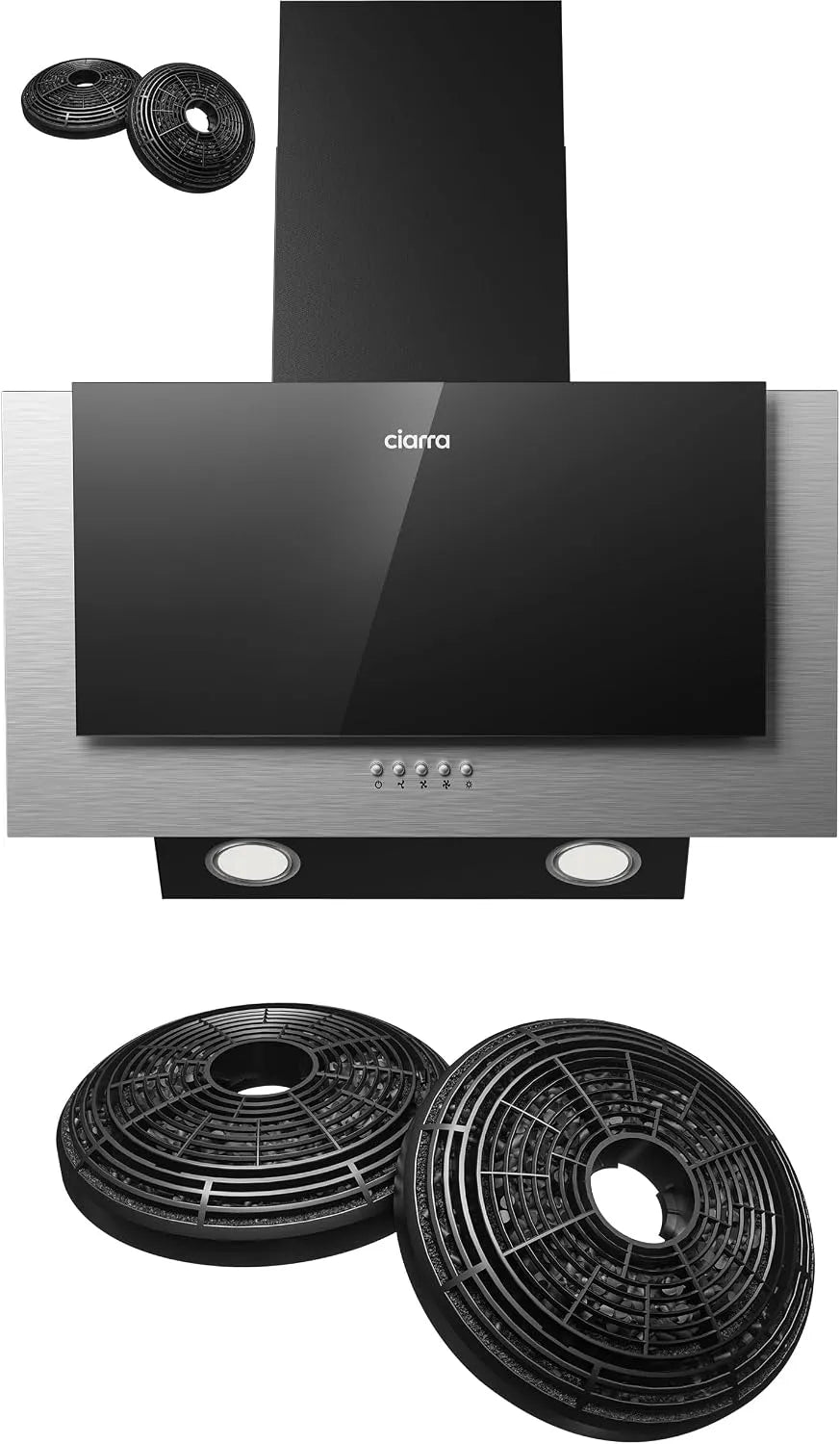 CIARRA CBCB6736C CB66736C, Nástěnné digestoře, + + černý rozsah 60 cm a kombinace CBCF002X2 s filtry aktivního uhlíku, Černá, 60 cm, 002X2