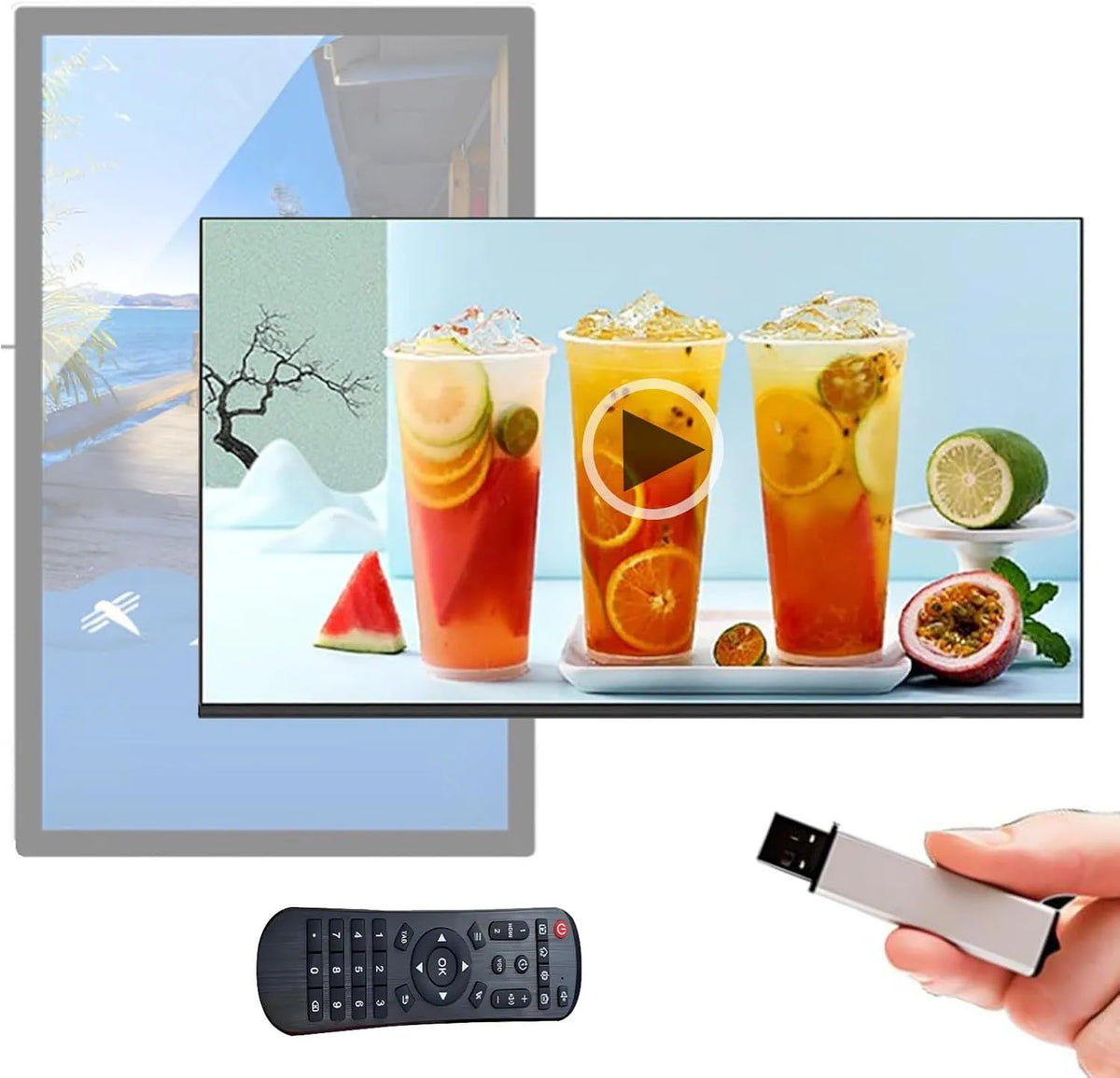 Quixnova, Klienti, kteří se streamují, Reklamní přehrávač médií s funkcí USB videa pro restaurace, kavárny, salóny a, Černá, 18.5 ', 21.5 '