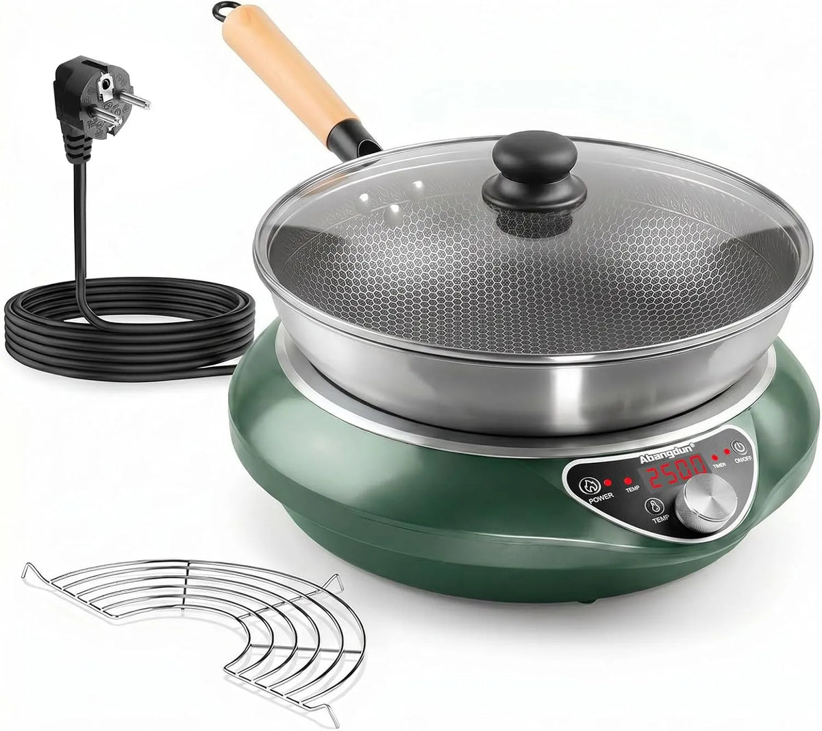 Abangdun 18-Stunden-Timer 200W-2500Watt, Elektrické vařiče, Indukční horká deska s wok, 2500W indukční plotýnka 1 deska indukční horká deska, Černá