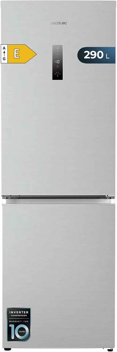 Cecotec, Kombinované chladničky s mrazákem, Combi 290 Inox Kombinovaná lednička 290L Bolero CoolMarket. Výška 185 cm a šířka, Stříbrná, 290L