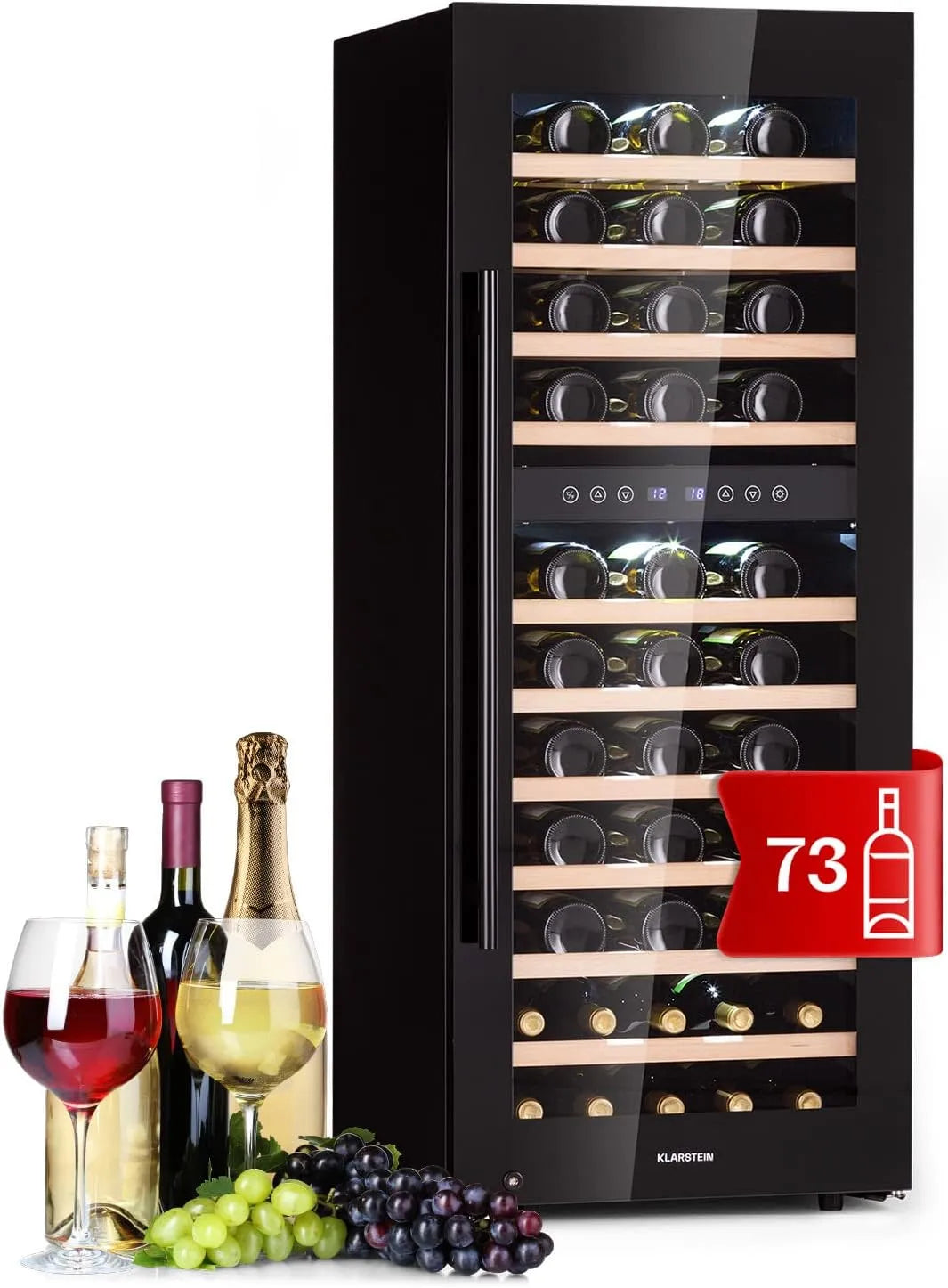 Klarstein, Nápojové chladničky, Víno Lednice Freestanding, Malé nápoje Lednice Úzký, 2 zóny Lednička se, Černá, 73 L