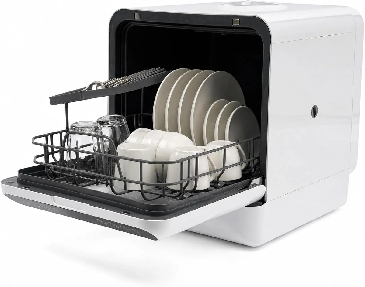 DAOHHFO, Stolní myčky nádobí, Mini myčka 1100 W, 6L přenosná kompaktní myčka bez připojení k vodě, Mini stolová, Bílá, 1100 W, 6L, 1, 32g, 220 V