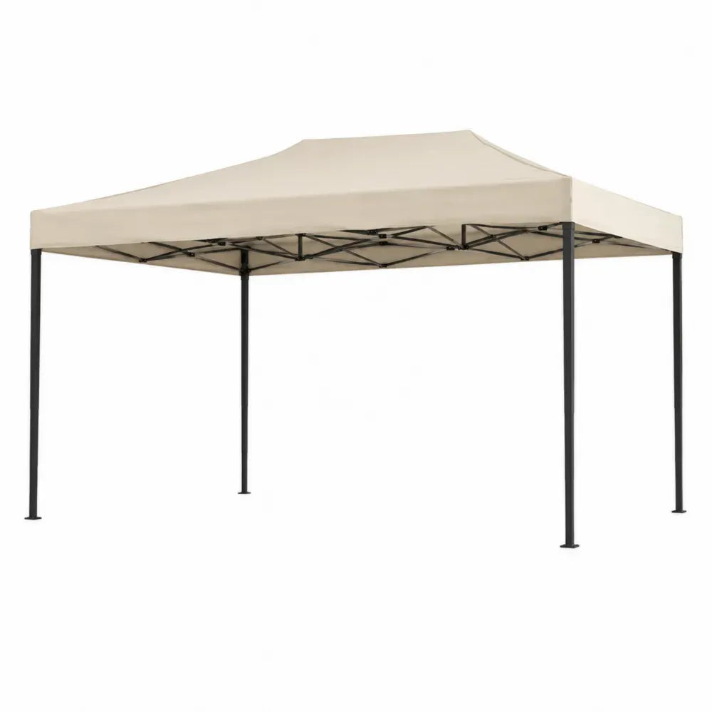 Cenador de jardín tipo gazebo de acero con techo de poliéster beige 300 x 300 x 250 cm estructura negra
