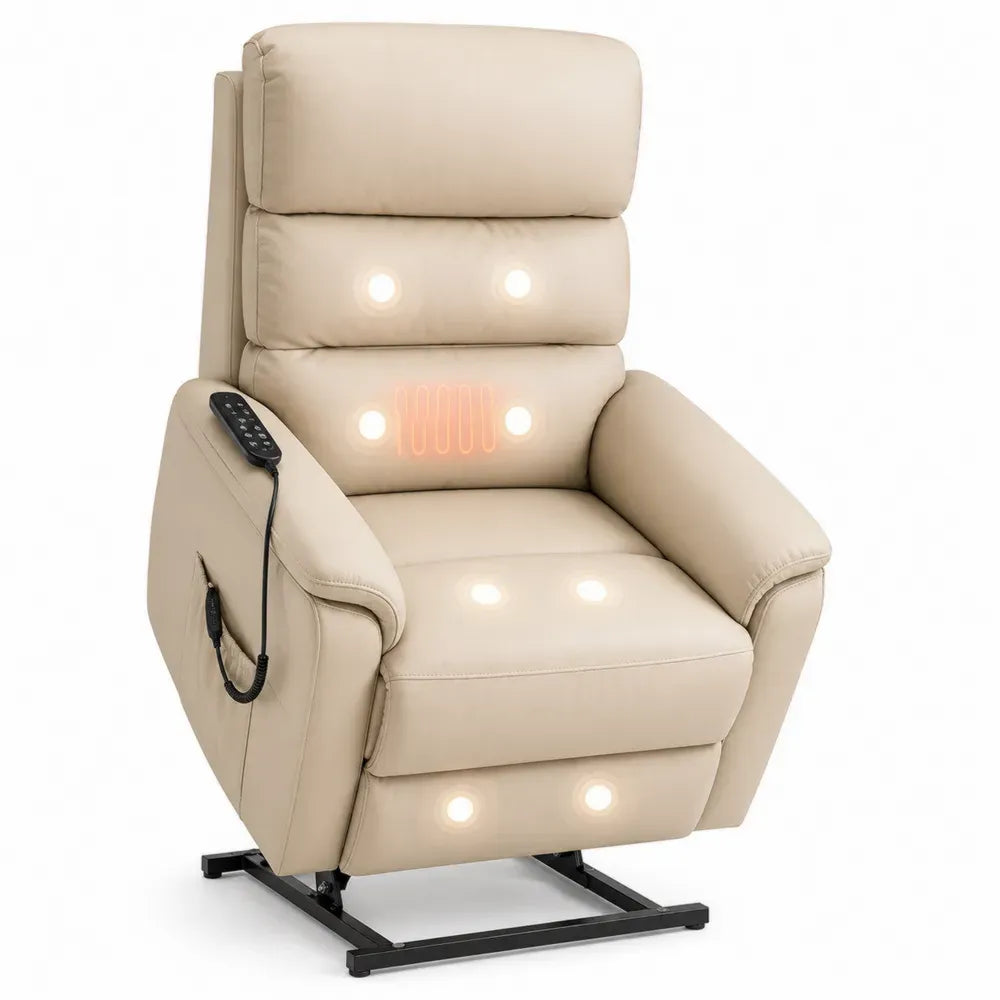 Sillón reclinable eléctrico de masaje con calefacción tapizado en piel sintética PU color beige estructura de metal 80 cm x 85 cm x 105 cm
