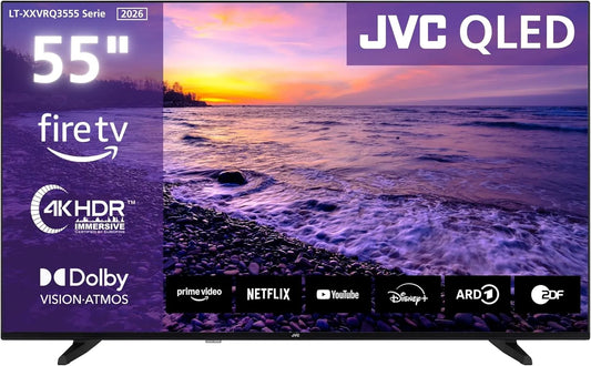 JVC LT-55VRQ3555, Chytré televizory, QLED TV 55 palců Fire TV 4K UHD rozlišení Smart TV, Černá, 55V, QLED, 4K, 139 cm