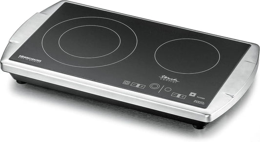 Rommelsbacher 3403/TC, Varné desky, dvojitá horká deska CT 3403 / TC - Vyrobeno v Německu, SCHOTT CERAN ® povrch, 2, Stříbrná, 210 mm, 2200 W