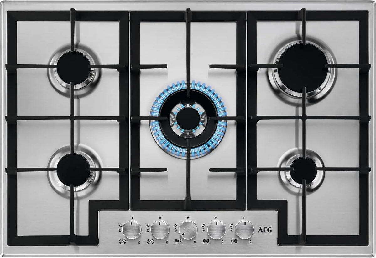 AEG HGB75400SM, Varné desky, Slim Line Plynová varná deska, 75 cm, 5 Požár, nerezová ocel, Stříbrná
