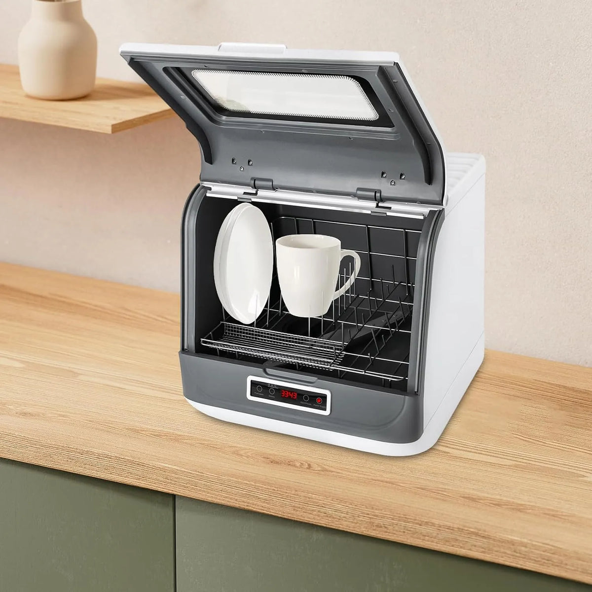 ACLICE, Stolní myčky nádobí, Stolní myčka 800W 3 programy, kompaktní mini myčka bez připojení k vodě, 360 °, Bílá, 800W, 5L, 45x45x43 cm, 55 dB