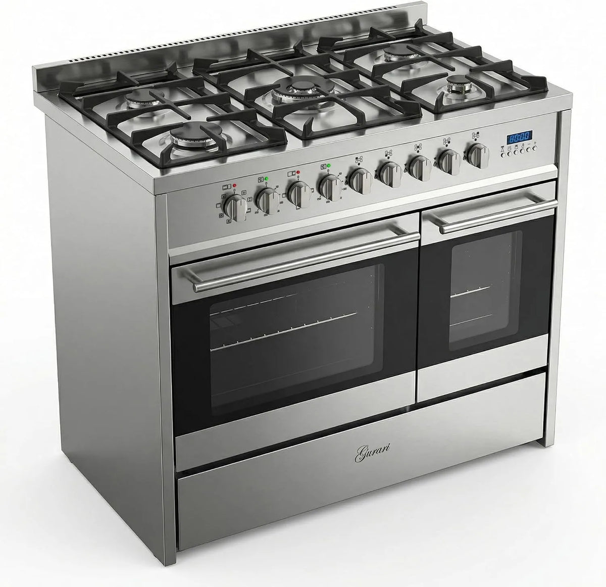 Gurari, Trouby, nerez ocel stojící sporák 90 cm GCH E 916 X plynový sporák se 2 elektrickými, Stříbrná, 90 cm, 59L, 30L, 4.0 kW