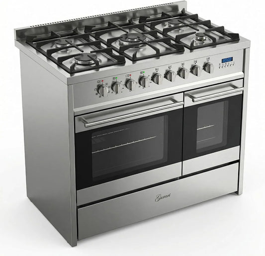 Gurari, Trouby, nerez ocel stojící sporák 90 cm GCH E 916 X plynový sporák se 2 elektrickými, Stříbrná, 90 cm, 59L, 30L, 4.0 kW