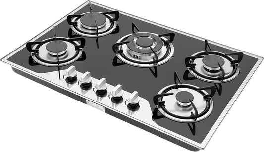 ACLICE 5-Flammig 5-Flamig, Varné desky, Plynová varná deska černá tvrzené sklo LPG / NG 5 hořák 10236 BTU built- in /, Černá, 10236 BTU, 3kW