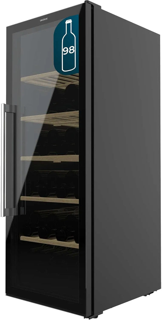 Cecotec, Chladicí lahve, Lednice 98 Lahvičky Bolera Grand Sommelier 98000 černá: lednička na víno s výškou, Černá, 98 L, 128, 5 cm, 41 dB, 201 L