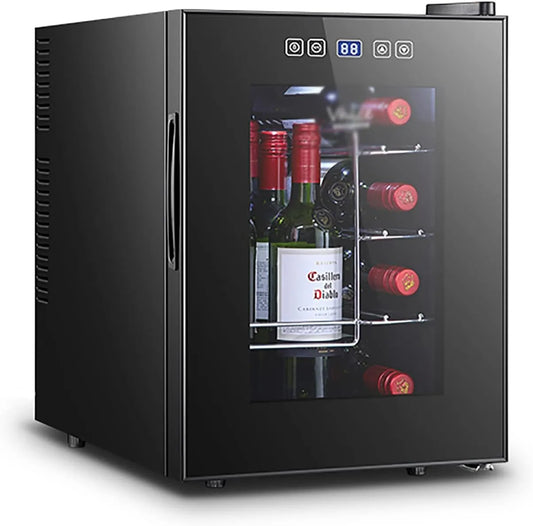 RUYICZB, Chladničky na víno a sekt, lednička na víno pro 10 lahví, termoelektrická lednička, volně stojící malá vína, Černá, 10 l, 58 x 19