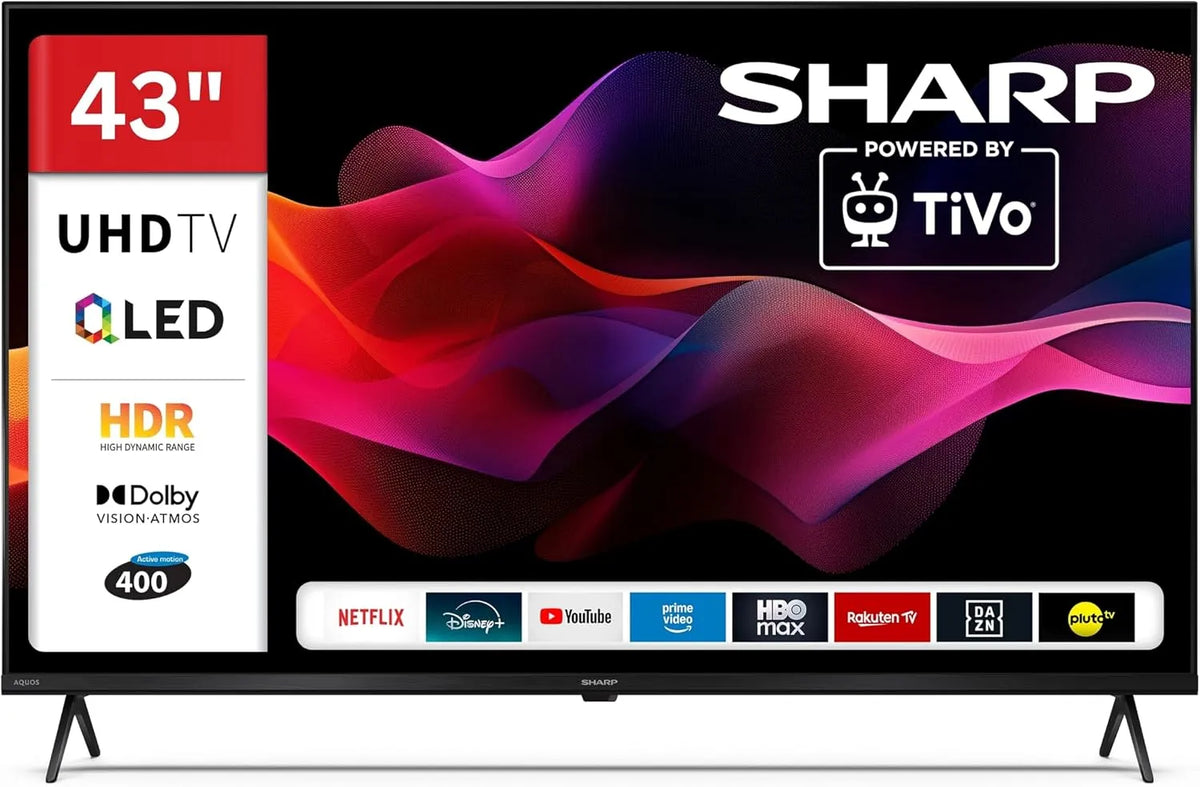 SHARP 43HM5745E, Přenosné televizory, QLED TV 43 palců Smart TV 4K UHD Dolby Vision HDR, Černá, QLED, 4K, 108 cm