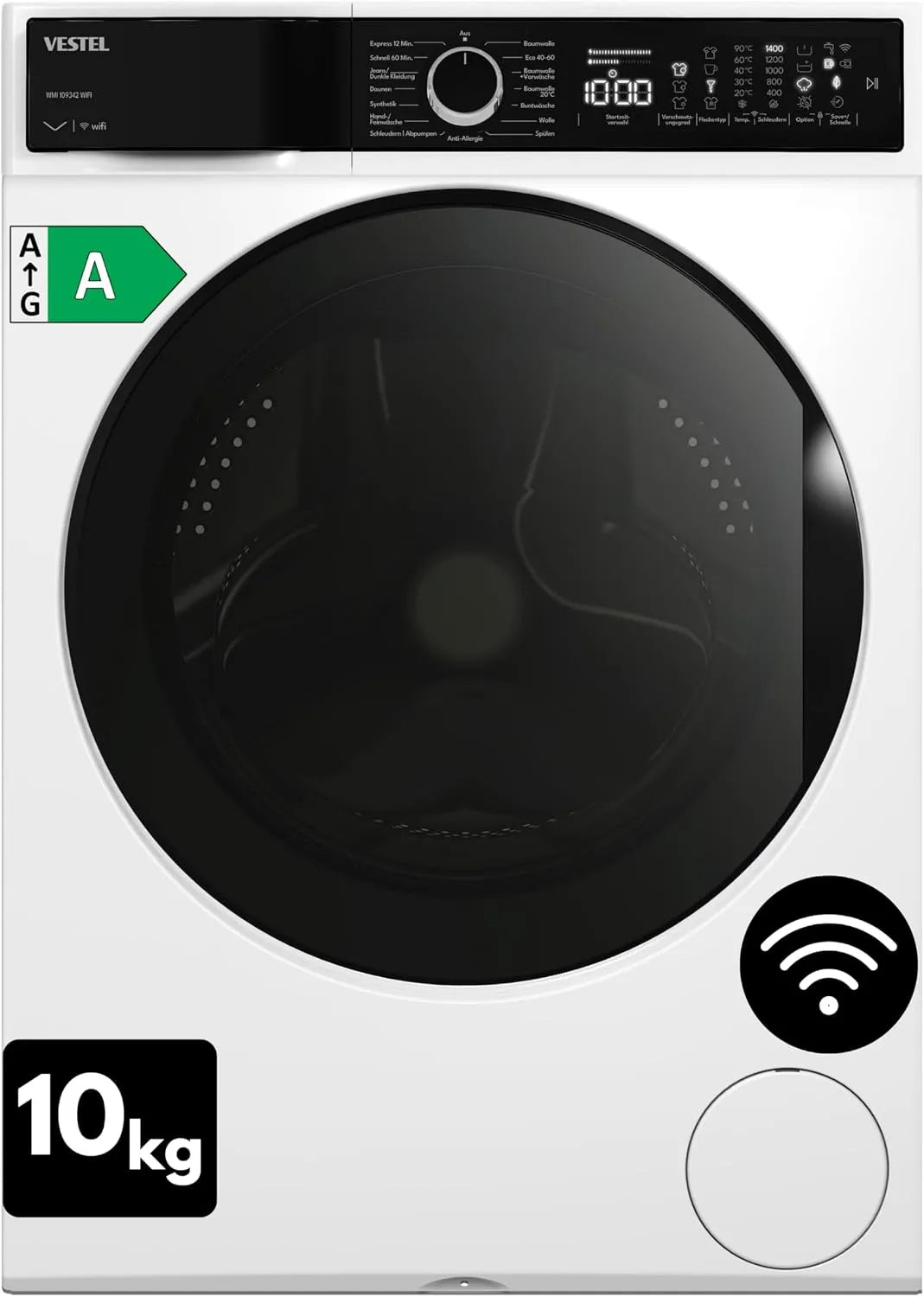 Vestel, Pračky, WMI 109342 WIFI pračka 10 kg přední nakladač - Wi-Fi schopný, měnič motoru, Bílá, 109342 W, 10 kg