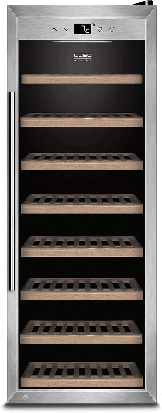 Caso, Vestavné vinotéky, WineSafe 43 - Design lednice na víno pro až 43 lahví (do výšky 310 mm), teplotní, Stříbro / Černá, 43 l, 310 mm, 31 cm