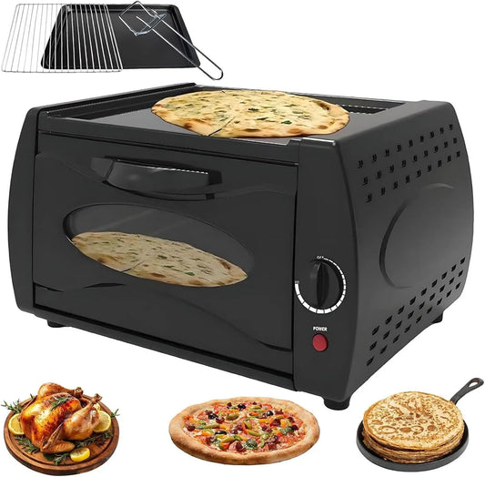 Generisch 2-in-1, Mini trouby, Tandoori trouba, 2100 W elektrický pizzerista se sklem, 15 l kapacita, regulace, Černá / stříbrná, 2100 W, 15 l