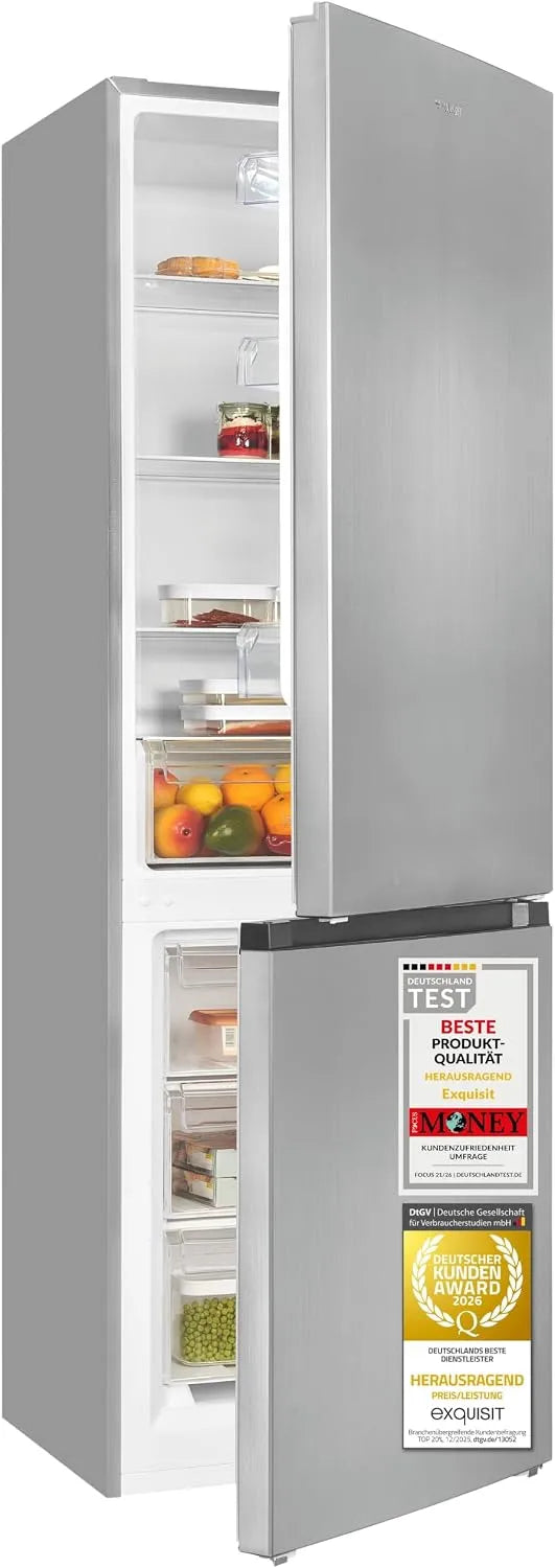 Exquisit, Kombinované chladničky s mrazákem, Excelentní lednice - mrazák kombinace 315 l, 185 cm - Inoxlook, energetická třída, Bílá, 315 l