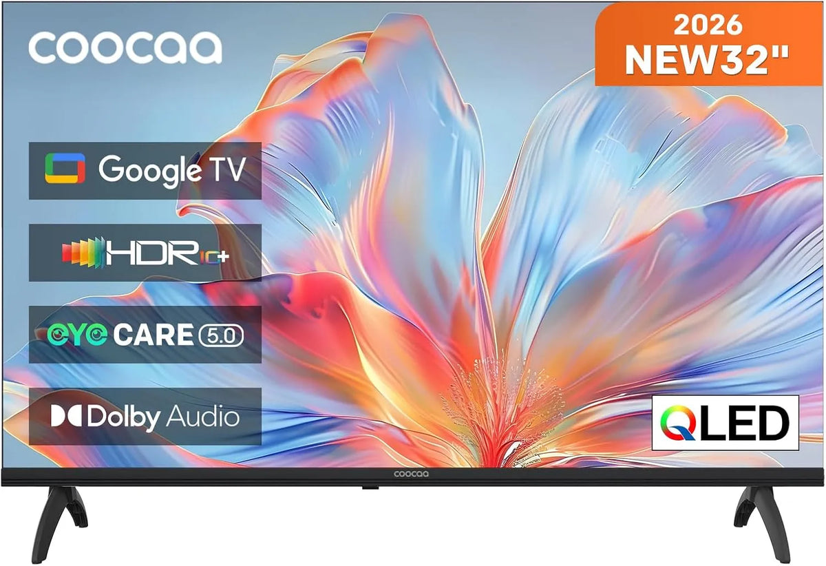 coocaa DVB-T HDR10, Televizory, /-T2/-C/-S/-S2 32 palců Smart TV, 80cm, QLED HD TV s Google TV, HLG, Dolby, Černá, QLED