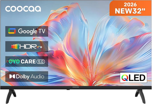 coocaa DVB-T HDR10, Televizory, /-T2/-C/-S/-S2 32 palců Smart TV, 80cm, QLED HD TV s Google TV, HLG, Dolby, Černá, QLED