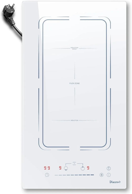 Disaenvir 2-Platten, Varné desky, 2- destičky indukční plotýnka bílá - 30 cm, 3500W, 220V zástrčka, 9 úrovní výkonu, Bílá, 30 cm, 220V