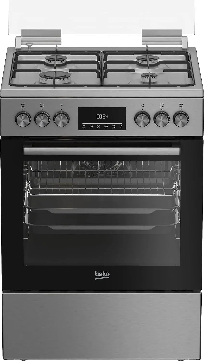 Beko FBM62320XDSL, Pece, varná pole a kapuce, Oddělený sporák, multifunkční trouba s plynovou varnou deskou, 72 l objem vařicí, Stříbrná, 72 l