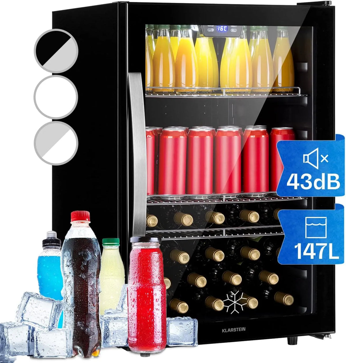Klarstein, Nápojové chladničky, Beersafe Beversafe Lednice 147 L - Lednice se skleněnými dveřmi, černá, 147 L, 39 dB, 55 x 84 x 60, 5 cm
