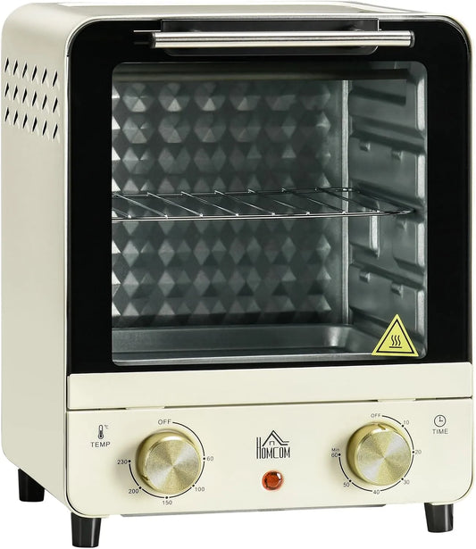 HOMCOM, Mini trouby, Mini Pečení Pečárna 15 L 1000 W 60-230 ° C. vč. drobného plechu, krémově bílé, Černá / stříbrná, 15 L, 1000 W, 10 '