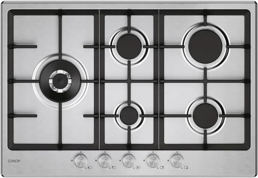 CANDY CHG7WL4WTX, Varné desky, Modern Gas Cooktop s 5 hořáky, nerez ocel, dvojitou korunou, grily odolné proti, Stříbrná, 8 x 74, 5 x 51 cm, 7W
