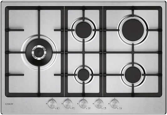 CANDY CHG7WL4WTX, Varné desky, Modern Gas Cooktop s 5 hořáky, nerez ocel, dvojitou korunou, grily odolné proti, Stříbrná, 8 x 74, 5 x 51 cm, 7W