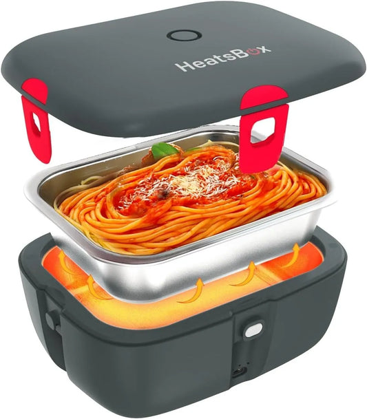 HeatsBox, Krabice na oběd, Faitron GO tepelný kontejner pro potraviny, elektrický box na obědy s baterií a, Stříbrná, 100 W