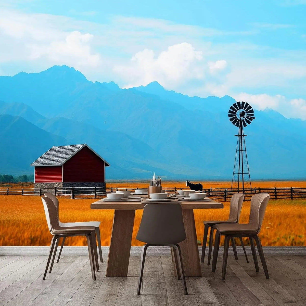 pdghsdkgjh 3D-Fototapete, Tapetový papír, 3D foto tapety s retro farmáři zvířat, modrá, netkaný, 350 cm x 256 cm, 350 cm, 256 cm, 8x100