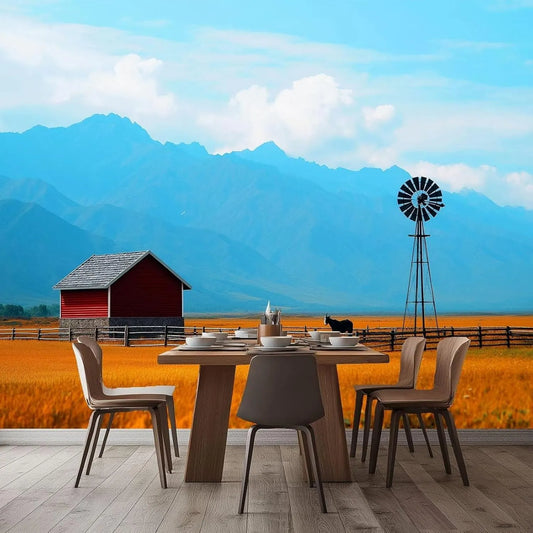 pdghsdkgjh 3D-Fototapete, Tapetový papír, 3D foto tapety s retro farmáři zvířat, modrá, netkaný, 350 cm x 256 cm, 350 cm, 256 cm, 8x100